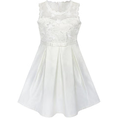 Flower Girls Dress Off White Lace Pleated Hem Wedding Pageant Size 5-12 Years