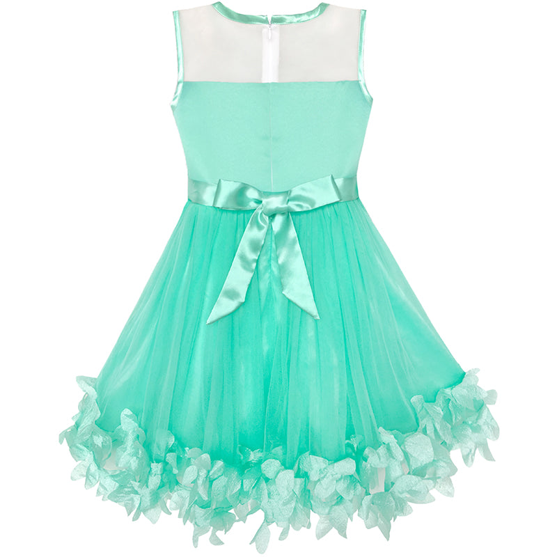 Girls Dress Turquoise Dimensional Flower Birthday Wedding Dress Size 4-10 Years