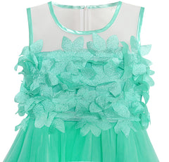 Girls Dress Turquoise Dimensional Flower Birthday Wedding Dress Size 4-10 Years