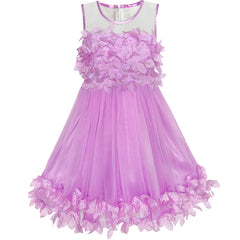 Girls Dress Purple Dimensional Flower Birthday Wedding Dress Size 4-10 Years
