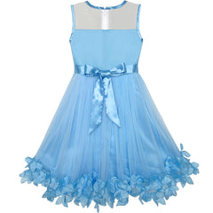 Girls Dress Blue Dimensional Flower Birthday Wedding Dress Size 4-10 Years