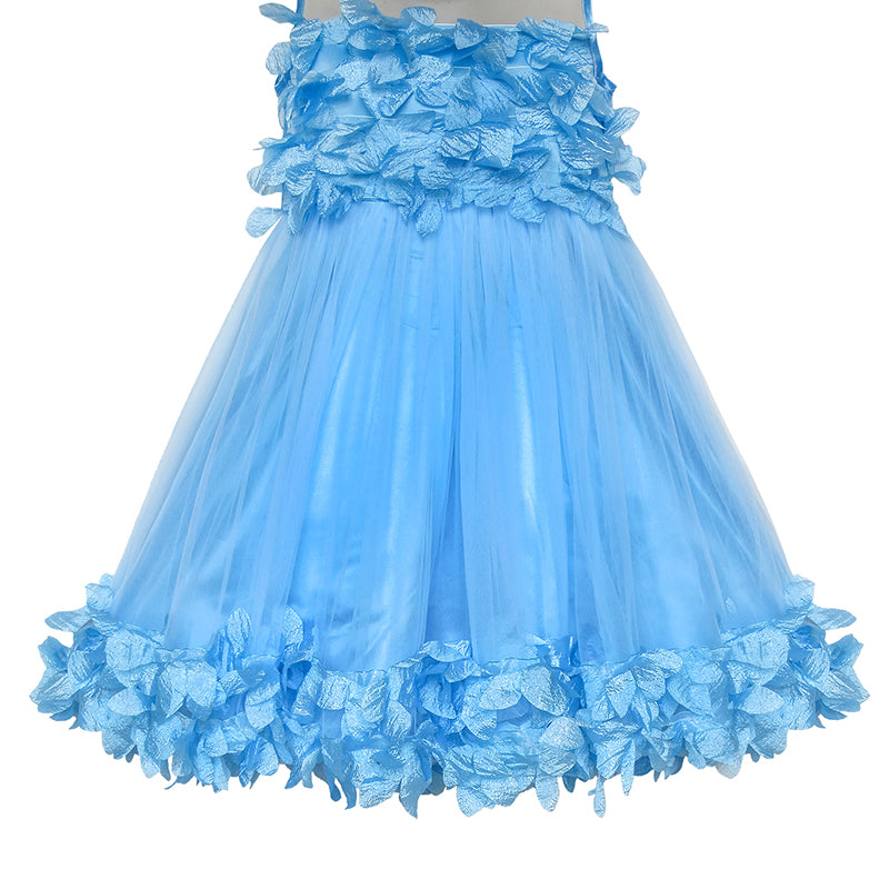 Girls Dress Blue Dimensional Flower Birthday Wedding Dress Size 4-10 Years