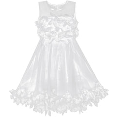 Girls Dress White Dimensional Flower Birthday Wedding Dress Size 4-10 Years