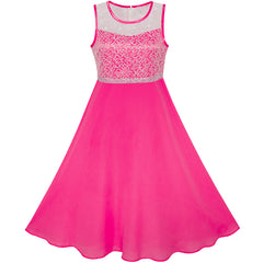 Girls Dress Deep Pink Chiffon Bridesmaid Dance Ball Maxi Gown Size 6-14 Years