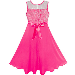 Girls Dress Deep Pink Chiffon Bridesmaid Dance Ball Maxi Gown Size 6-14 Years