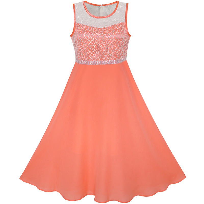 Girls Dress Coral Chiffon Bridesmaid Dance Ball Maxi Gown Size 6-14 Years