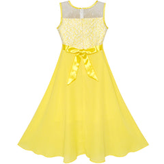Girls Dress Yellow Chiffon Bridesmaid Dance Ball Maxi Gown Size 6-14 Years