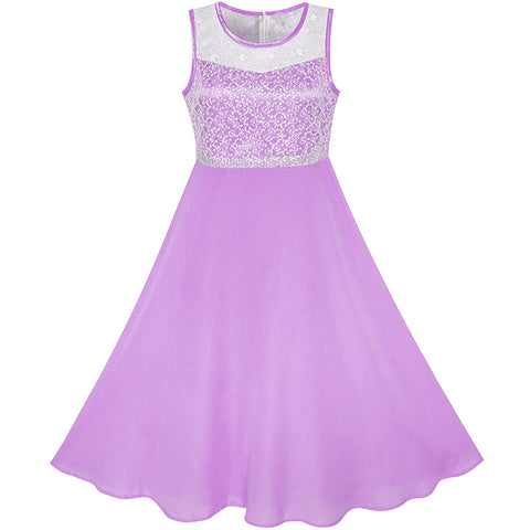 Girls Dress Purple Chiffon Bridesmaid Dance Ball Maxi Gown Size 6-14 Years