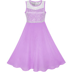 Girls Dress Purple Chiffon Bridesmaid Dance Ball Maxi Gown Size 6-14 Years