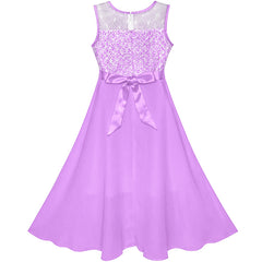 Girls Dress Purple Chiffon Bridesmaid Dance Ball Maxi Gown Size 6-14 Years
