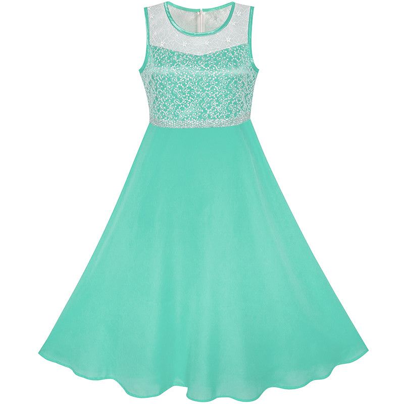 Girls Dress Turquoise Chiffon Bridesmaid Dance Ball Maxi Gown Size 6-14 Years