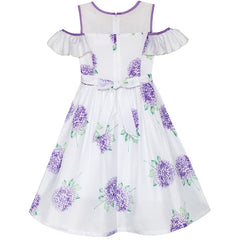 Girls Dress Purple Hydrangea Flower Cold Shoulder Party Princess Size 5-12 Years