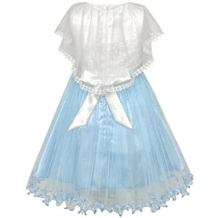 Girls Dress Cape Dress Blue Butterfly Princess Wedding Pageant Size 5-12 Years