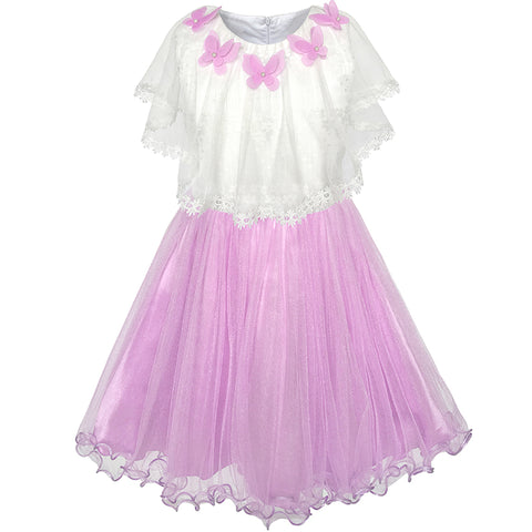 Girls Dress Cape Dress Purple Butterfly Princess Wedding Pageant Size 5-12 Years