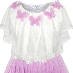 Girls Dress Cape Dress Purple Butterfly Princess Wedding Pageant Size 5-12 Years