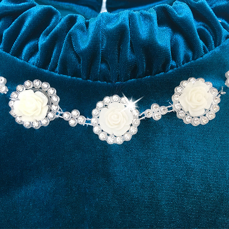 Girls Dress Velvet Top Ruffle Collar Necklace Tulle Skirt Size 5-12 Years