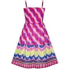 Girls Dress Violet Tank Smocked Stripe Wave Summer Beach Size 7-14 Years