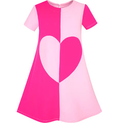 Girls Dress Pink Color Contrast Heart A-line Size 5-12 Years