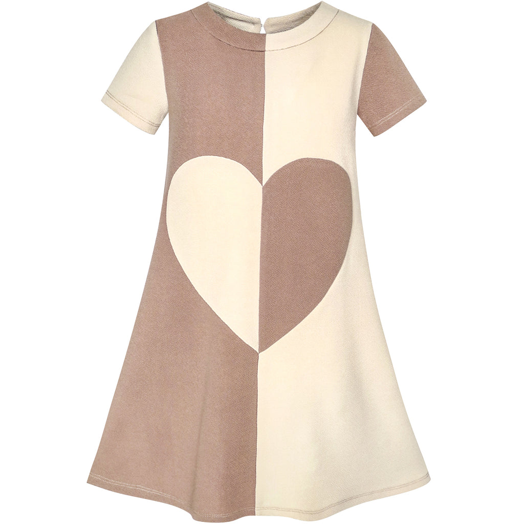 Girls Dress Coffee Color Contrast Heart A-line Size 5-12 Years