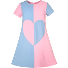 Girls Dress Blue Color Contrast Heart A-line Size 5-12 Years