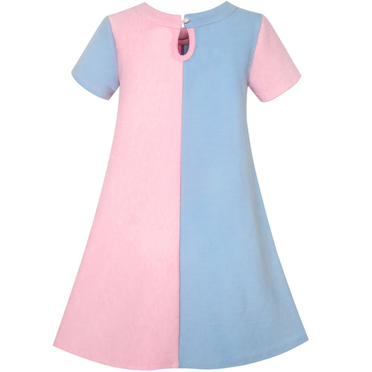 Girls Dress Blue Color Contrast Heart A-line Size 5-12 Years