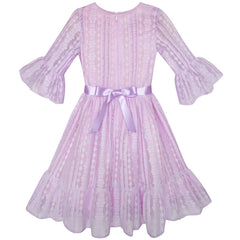 Girls Dress Purple Lotus Sleeve Lace Princess Party Dress Size 5-12 Years