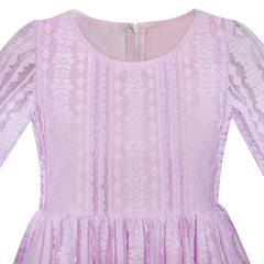 Girls Dress Purple Lotus Sleeve Lace Princess Party Dress Size 5-12 Years