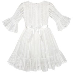 Girls Dress Off White Lotus Sleeve Lace Princess Party Dress Size 5-12 Years