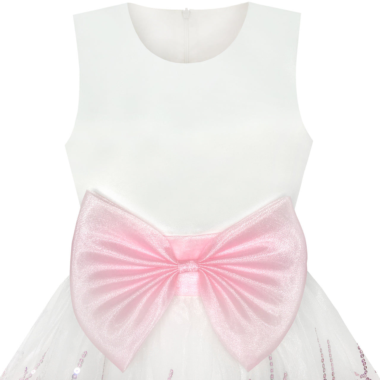 Flower Girls Dress Sequin Dimensional Flowers Bow Tie Pageant Size 7-14 Years