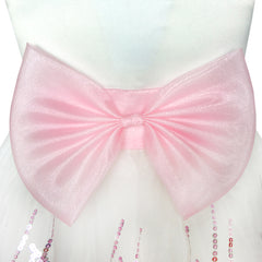 Flower Girls Dress Pink Sequin Dimensional Flowers Bow Tie Pageant Size 7-14 Years