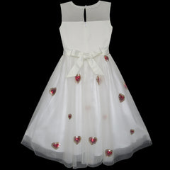 Girls Dress Red Heart Sequins Princess Wedding Pageant Size 6-14 Years