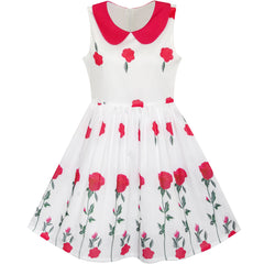 Girls Dress Rose Flower Collar Princess Party Size 5-12 Years