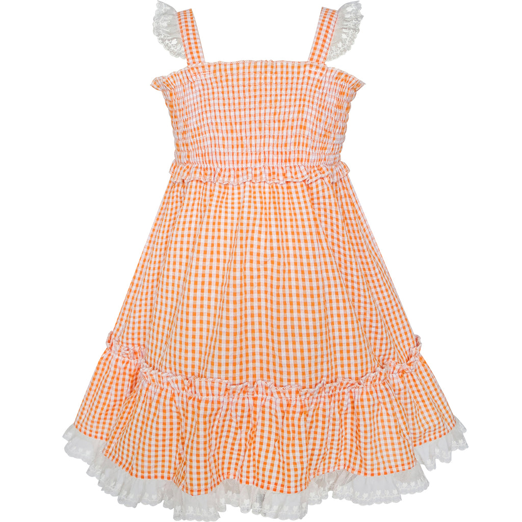Girls Dress Orange Tank Smocked Ruffle Skirt Size 12M-5 Years