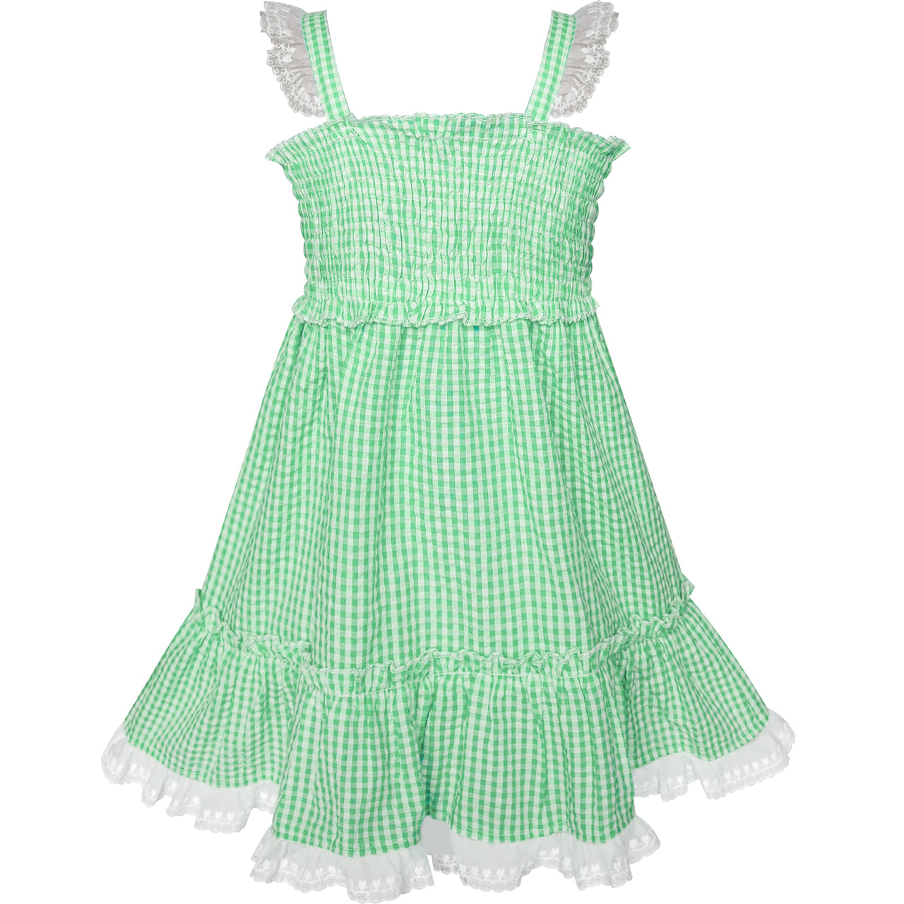 Girls Dress Green Tank Smocked Ruffle Skirt Size 12M-5 Years