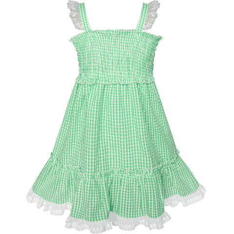 Girls Dress Green Tank Smocked Ruffle Skirt Size 12M-5 Years