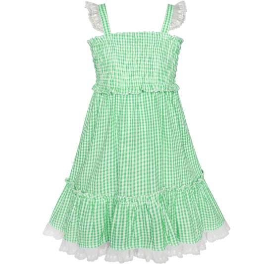 Girls Dress Green Tank Smocked Ruffle Skirt Size 12M-5 Years