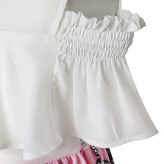 Girls Dress Chiffon Butterfly Ruffle Cold Shoulder White Pink Size 7-14 Years