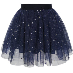 Girls Skirt Navy Blue Pearl Stars Sparkling Tutu Dancing Size 4-12 Years