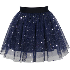 Girls Skirt Navy Blue Pearl Stars Sparkling Tutu Dancing Size 4-12 Years