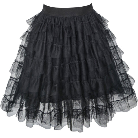 Girls Skirt Black Lace Tiered Tutu Dancing Dress Size 7-14 Years