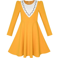 Girls Dress Back School Long Sleeve Yellow Dress Size 6-12 Years