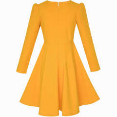 Girls Dress Back School Long Sleeve Yellow Dress Size 6-12 Years