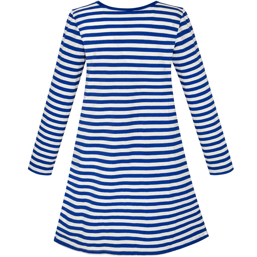 thumbnail image 2 of Youlebao Girls Long Sleeve Cotton Dress - Cartoon Appliques Striped Jersey Dresses 2 of 13