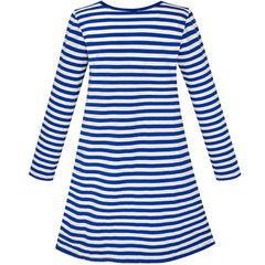 Girls Dress Long Sleeve Cotton Cartoon Sequins Blue Striped Size 4-10 Years