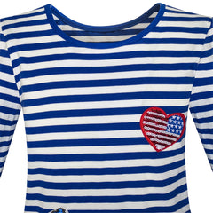 Girls Dress Long Sleeve Cotton Cartoon Sequins Blue Striped Size 4-10 Years