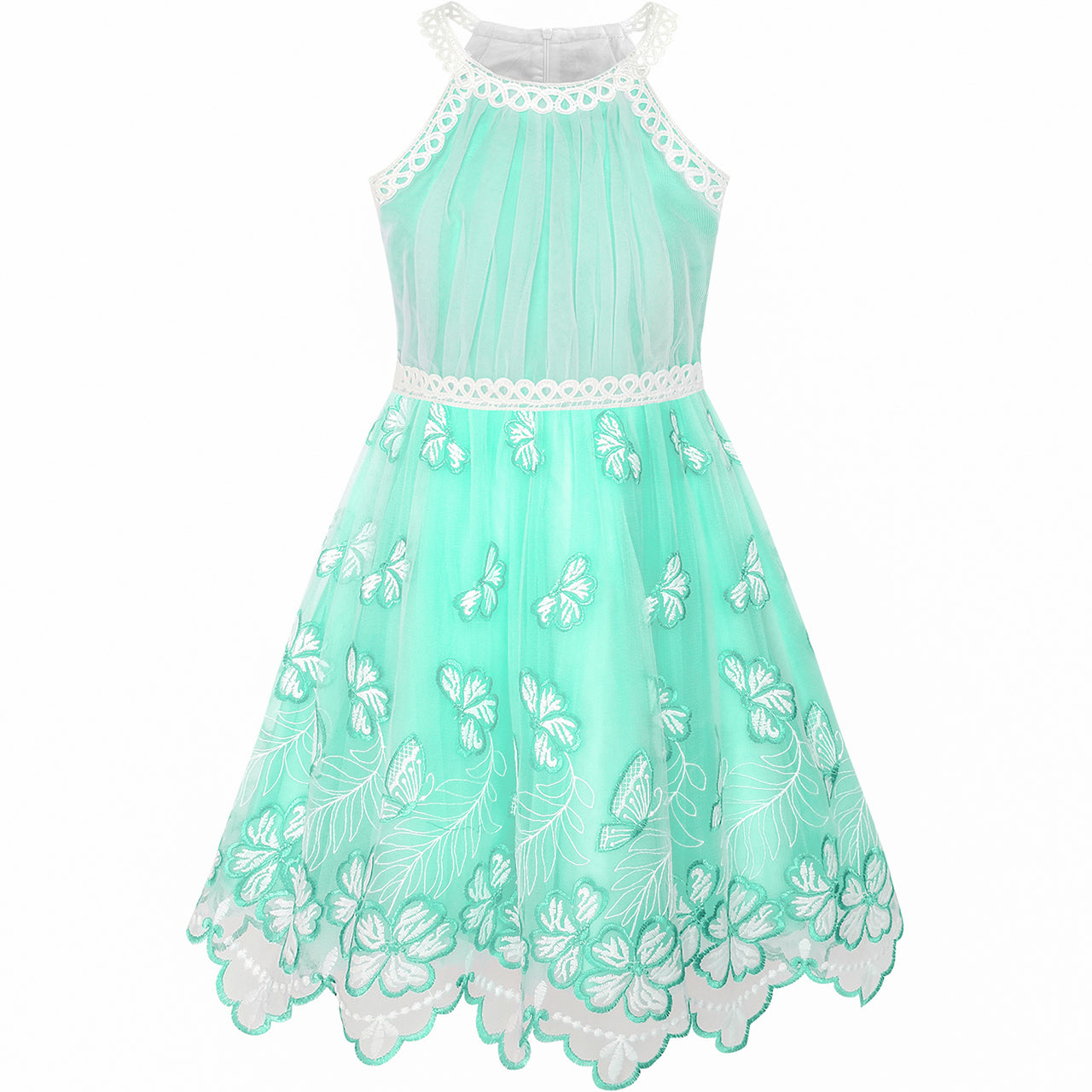 Girls Dress Butterfly Embroidered Halter Dress Party Size 5-12 Years