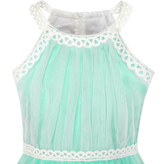 Girls Dress Turquoise Butterfly Embroidered Halter Dress Party Size 5-12 Years