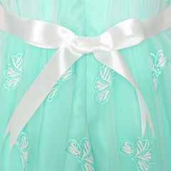 Girls Dress Turquoise Butterfly Embroidered Halter Dress Party Size 5-12 Years