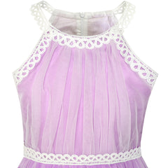 Girls Dress Purple Butterfly Embroidered Halter Dress Party Size 5-12 Years