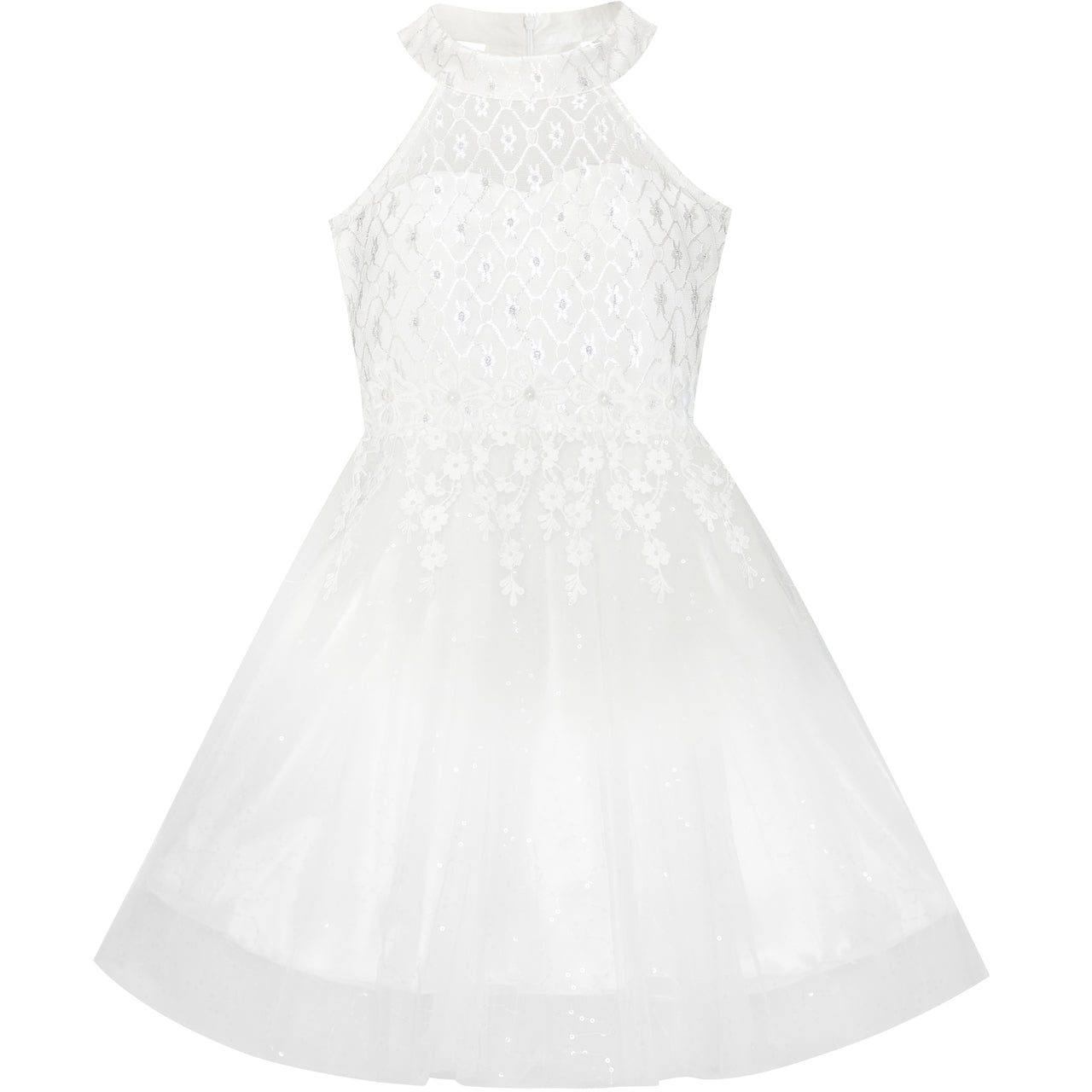 Flower Girls Dress Lace Sequins Sparkling Wedding Bridesmaid Size 5-12 Years